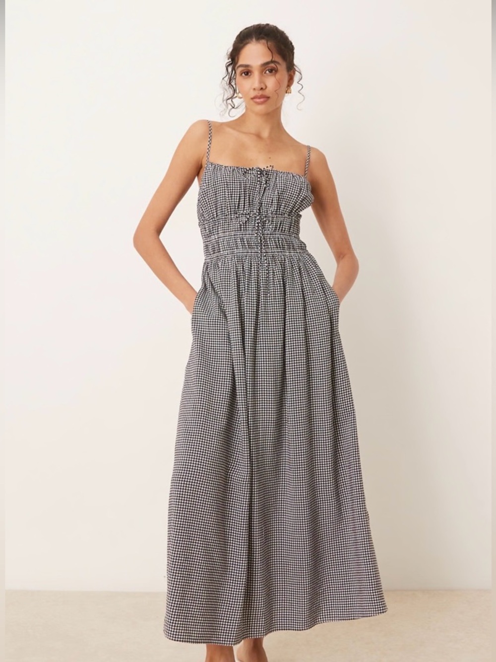 Abercrombie & Fitch Gingham Midi Dress NWT Size Large Smocked Bodice